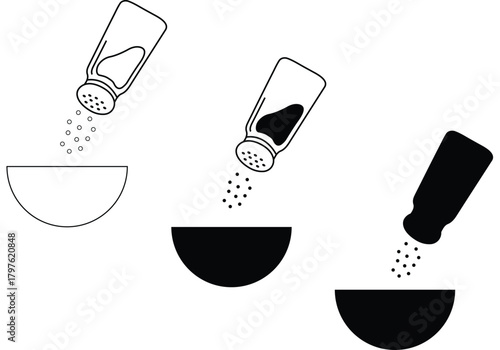 Baking and Cooking Bowl Vector Clipart Outline & Silhouette Stamp Drawing Spice, salt, pepper, Ingredients
