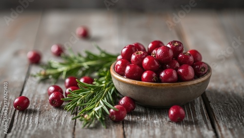 Fresh cranberries and rosem...
