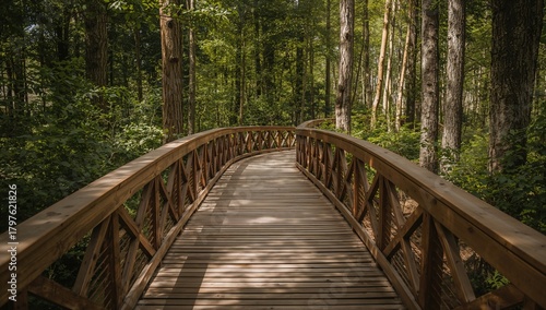 Wooden bridge pathway throu...