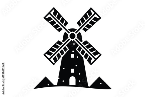 snowy windmill vector icon silhouette