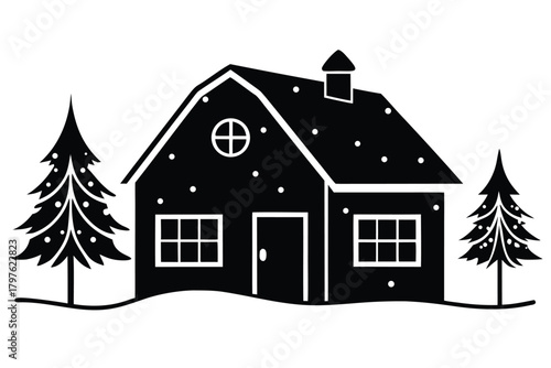 snowy farmhouse vector icon silhouette