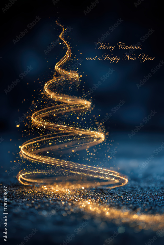Obraz premium Minimalist Golden Light Spiral Shaped Like a Christmas Tree, and 