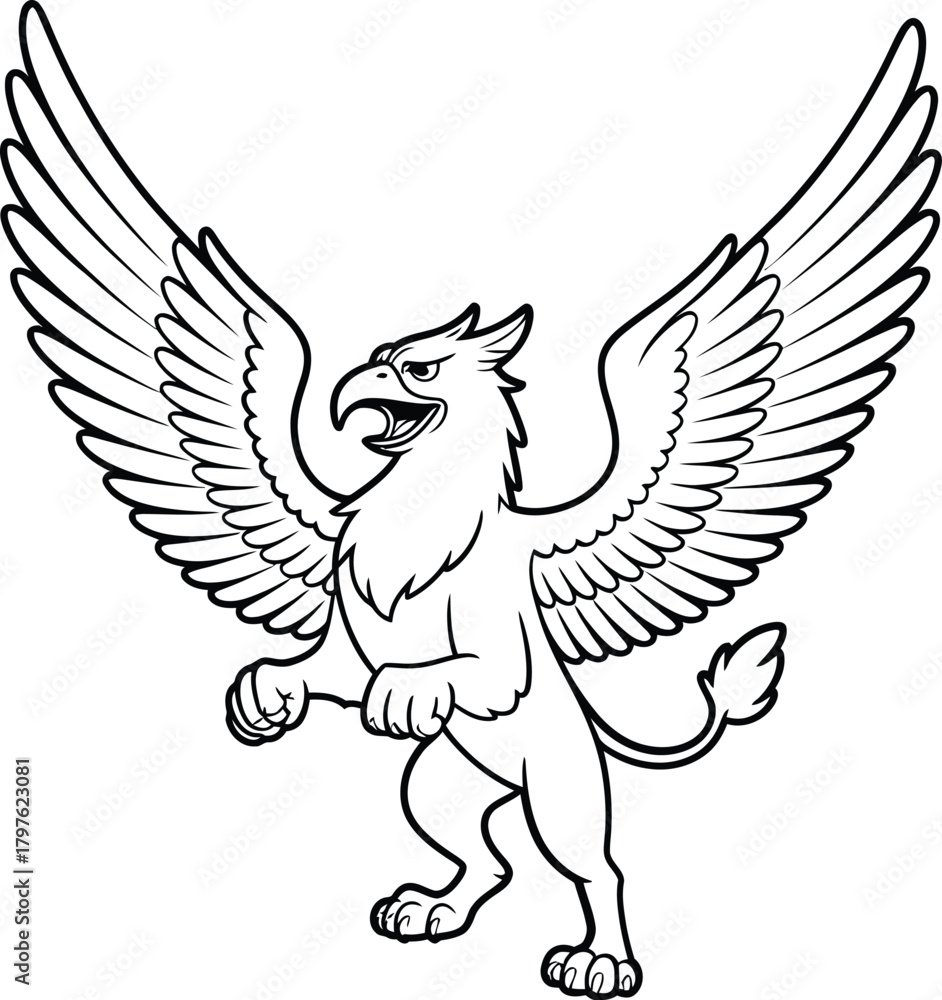 Obraz premium Majestic griffin illustration with spread wings and fierce expression