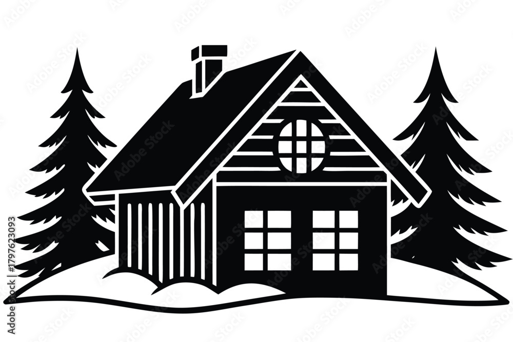 Fototapeta premium snow covered cottage vector icon silhouette