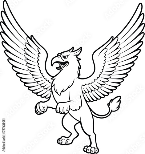 Majestic griffin illustration with spread wings and fierce expression