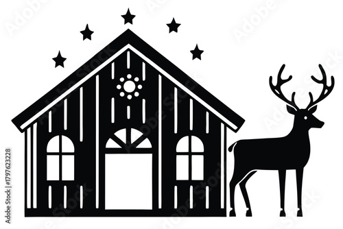 santa s reindeer stable vector icon silhouette
