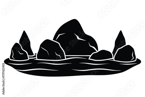 rocks in river vector icon silhouette
