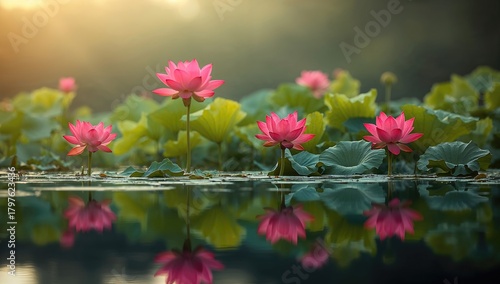 A sea of red lotus flowers ...