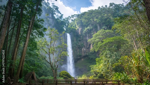 Waterfall cascading over ro...