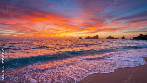 Fototapeta Naklejka Na Ścianę i Meble -  Breathtaking coastal sunset, a moment of tranquility and reflection