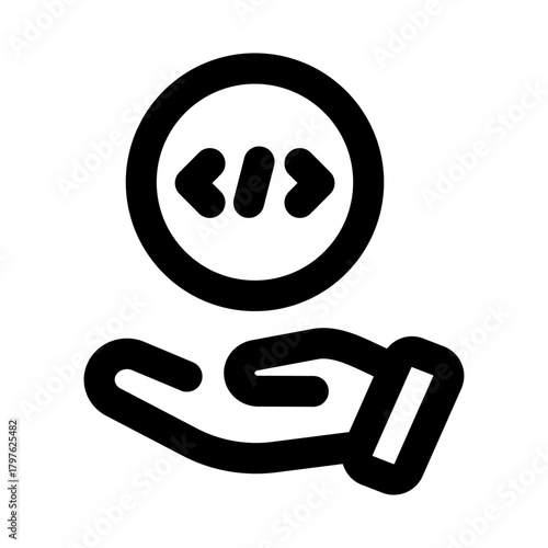 Coding Hand Professional Line Icon. Modern vector illustration representing programming, software development, and hands-on coding workflow.