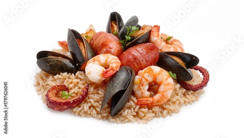 Rice with seafood including...