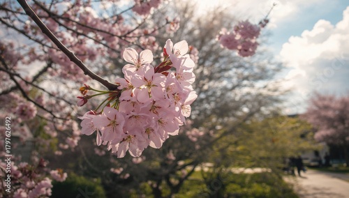 The pink cherry blossoms ar...