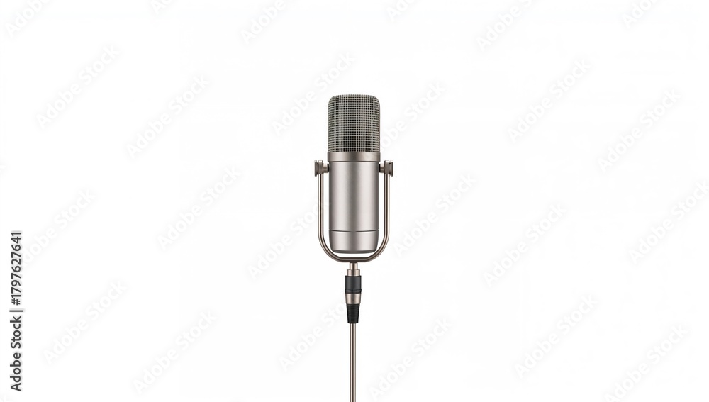 Obraz premium A studio condenser microphone on a white background, emphasizing sound quality and clarity