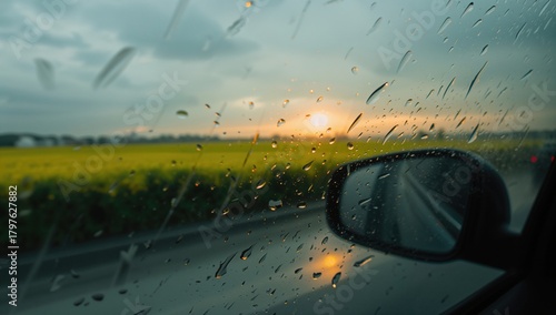 Raindrops on a car's side r...