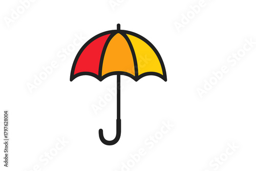 Brightly colored open umbrella providing shelter from rain and bad weather