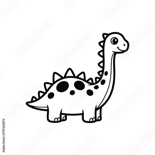 Cute cartoon baby brontosaurus character illustration, simple outline. Vector