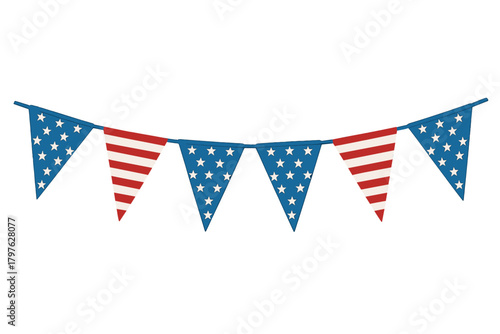 String of patriotic bunting flags featuring the stars and stripes pattern