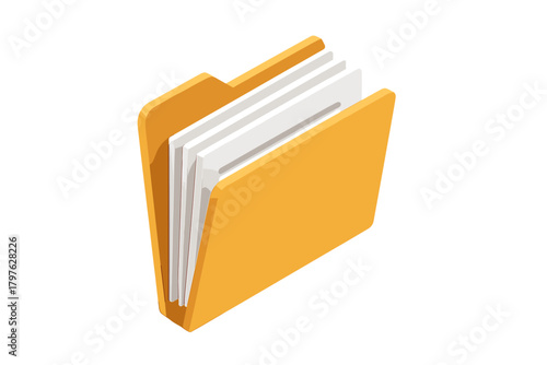 Stylized orange folder containing white papers symbolizing data storage and archiving