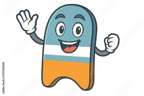 Cheerful cartoon eraser mascot character waving hello with a big happy smile