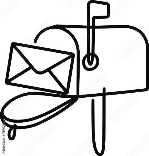 Single Line Mailbox with Letter Continuous Outline Vector Illustration