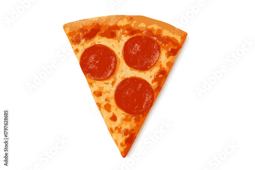 Single slice of pepperoni pizza isolated on a clean white background ready for consumption