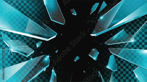 Shattered glass effect in a high-contrast digital illustration with a transparent background suitable for design elements