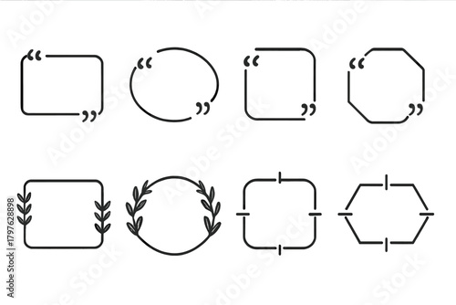 Decorative collection of quote box frames, text borders, and speech bubbles with quotation marks