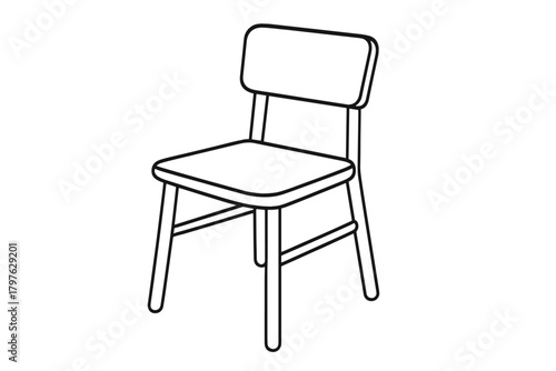 Minimalist black and white outline of a simple wooden chair with a backrest and four legs