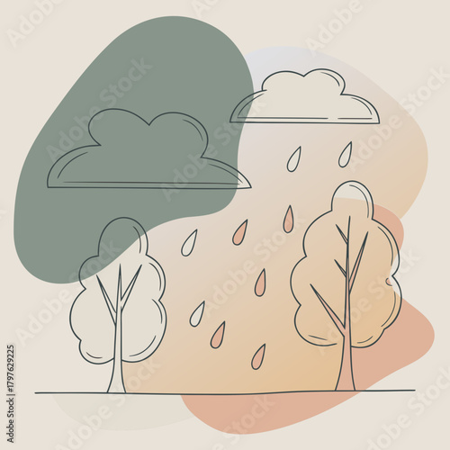 Kids blob Coloring Page – Rainy Day Nature Scene