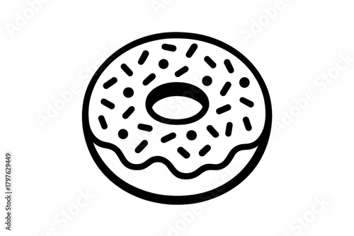 Classic ring donut covered with sweet icing and decorative sprinkles, bakery dessert food