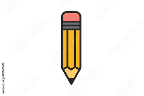 Classic yellow pencil with pink rubber eraser and sharpened graphite tip for writing