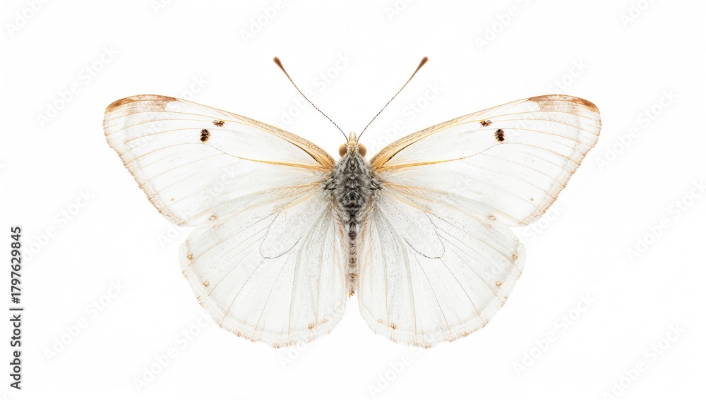 Naklejka premium White butterfly on a plain white backdrop, symbolizing purity and fragility