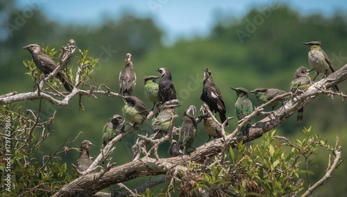 Vibrant native birds perche...