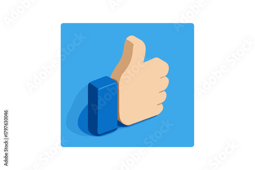 Thumbs up gesture icon for positive feedback in modern isometric 3D style