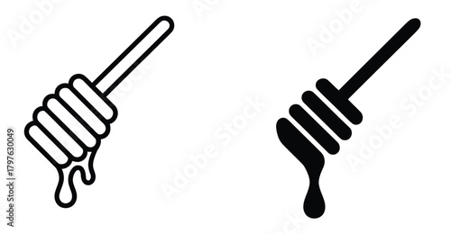 Dripping honey vector illustration showcasing a honey spoon in a clean flat design style, perfect for icons, logos, digital interfaces, signage, and editable stroke design applications.