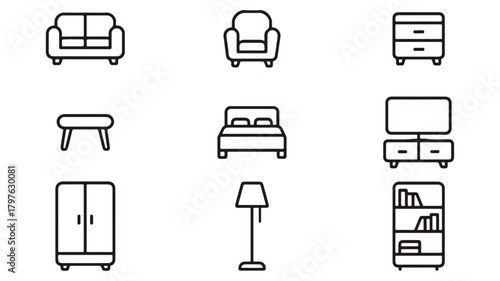Minimal home furniture icon set in flat style