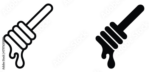 Dripping honey icon featuring a honey spoon, designed as a vector flat illustration with editable strokes, isolated on a white background, suitable for buttons, signs, symbols, logos, and modern graph