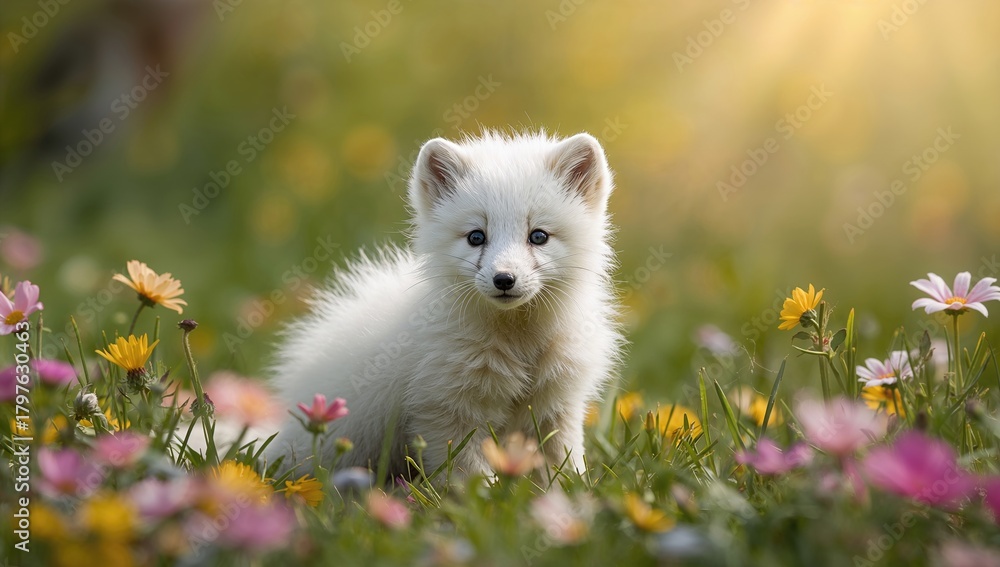 Obraz premium Polar fox in a snowy landscape, highlighting adaptation to cold environments