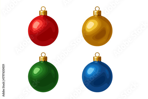 Four colorful Christmas baubles isolated on white background for holiday decoration