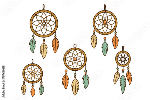 Collection of traditional style dreamcatchers adorned with feathers and beads
