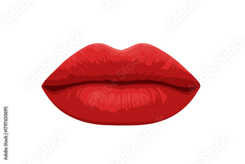 Sensual female mouth with bright matte red lipstick close up on white background