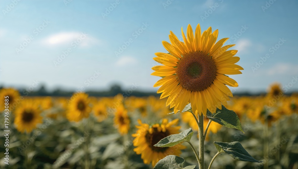 Obraz premium Sunflower blossoms fill a sunny field, ideal for editorial backgrounds