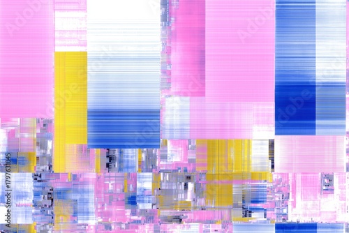 Colorful abstract artwork with stripes and blocks in bright shades