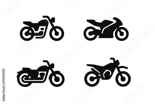 Schilderij op canvas Collection of various motorcycle silhouettes including sport, cruiser, and off-r