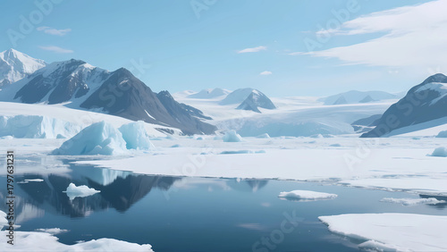 Wallpaper Mural Serene Arctic Landscape with Glacial Icebergs and Reflective Waters Under a Clear Blue Sky Torontodigital.ca