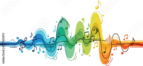 Vibrant Symphony of Musical Notes A Colorful Soundscape Illustration