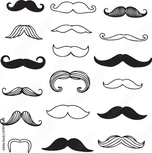 Collection of Mustache Outlines Line Art Facial Hair Man Fashion Vintage