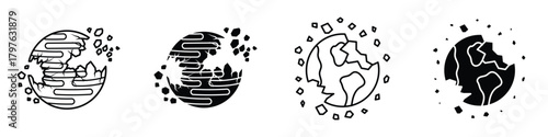 Destroyed planet icon in linear and clipart style pack on white background.
