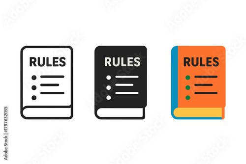 Three books with the title Rules. The books are in different colors. The books are black, white and orange